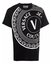 T-shirt à col rond imprimé noir et blanc VERSACE JEANS COUTURE