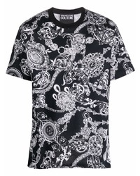 T-shirt à col rond imprimé noir et blanc VERSACE JEANS COUTURE