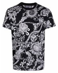 T-shirt à col rond imprimé noir et blanc VERSACE JEANS COUTURE