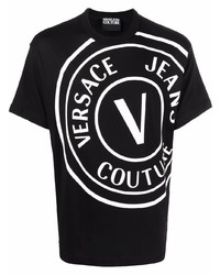 T-shirt à col rond imprimé noir et blanc VERSACE JEANS COUTURE
