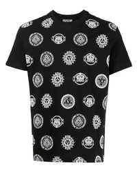 T-shirt à col rond imprimé noir et blanc VERSACE JEANS COUTURE