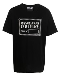 T-shirt à col rond imprimé noir et blanc VERSACE JEANS COUTURE