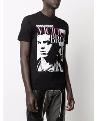 T-shirt à col rond imprimé noir et blanc DSQUARED2