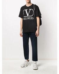 T-shirt à col rond imprimé noir et blanc Valentino