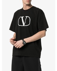 T-shirt à col rond imprimé noir et blanc Valentino