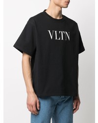 T-shirt à col rond imprimé noir et blanc Valentino