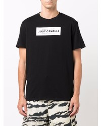 T-shirt à col rond imprimé noir et blanc Just Cavalli