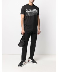 T-shirt à col rond imprimé noir et blanc DSQUARED2