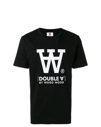 T-shirt à col rond imprimé noir et blanc Wood Wood