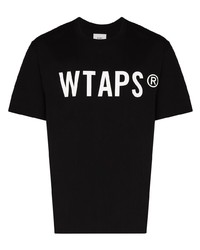 T-shirt à col rond imprimé noir et blanc WTAPS