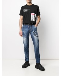 T-shirt à col rond imprimé noir et blanc DSQUARED2