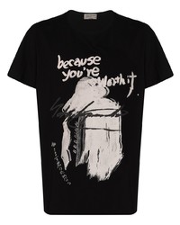 T-shirt à col rond imprimé noir et blanc Yohji Yamamoto