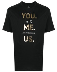 T-shirt à col rond imprimé noir et doré Armani Exchange