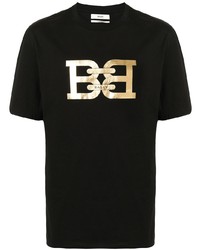 T-shirt à col rond imprimé noir et doré Bally
