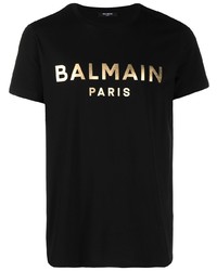 T-shirt à col rond imprimé noir et doré Balmain