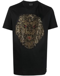 T-shirt à col rond imprimé noir et doré Billionaire