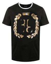 T-shirt à col rond imprimé noir et doré Billionaire