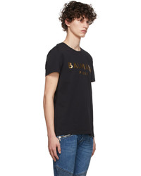 T-shirt à col rond imprimé noir et doré Balmain