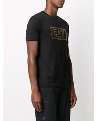 T-shirt à col rond imprimé noir et doré Ea7 Emporio Armani