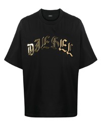 T-shirt à col rond imprimé noir et doré Diesel