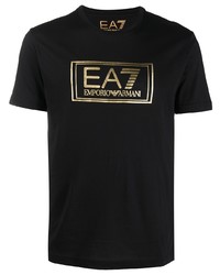 T-shirt à col rond imprimé noir et doré Ea7 Emporio Armani