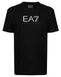 T-shirt à col rond imprimé noir et doré Ea7 Emporio Armani