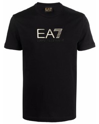 T-shirt à col rond imprimé noir et doré Ea7 Emporio Armani