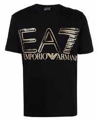 T-shirt à col rond imprimé noir et doré Ea7 Emporio Armani
