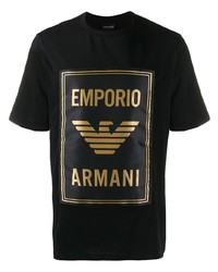 T-shirt à col rond imprimé noir et doré Emporio Armani