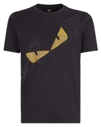 T-shirt à col rond imprimé noir et doré Fendi
