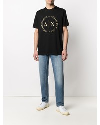 T-shirt à col rond imprimé noir et doré Armani Exchange