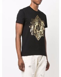 T-shirt à col rond imprimé noir et doré VERSACE JEANS COUTURE