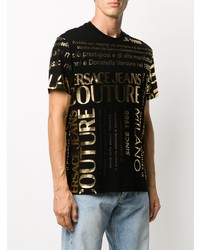 T-shirt à col rond imprimé noir et doré VERSACE JEANS COUTURE