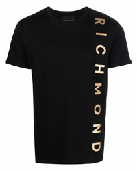 T-shirt à col rond imprimé noir et doré John Richmond