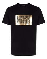 T-shirt à col rond imprimé noir et doré Just Cavalli