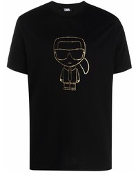 T-shirt à col rond imprimé noir et doré Karl Lagerfeld