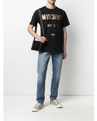 T-shirt à col rond imprimé noir et doré Moschino