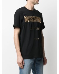 T-shirt à col rond imprimé noir et doré Moschino