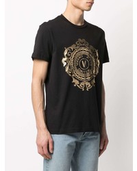 T-shirt à col rond imprimé noir et doré VERSACE JEANS COUTURE