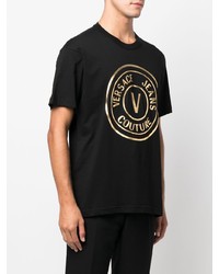 T-shirt à col rond imprimé noir et doré VERSACE JEANS COUTURE