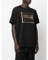 T-shirt à col rond imprimé noir et doré VERSACE JEANS COUTURE