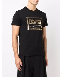 T-shirt à col rond imprimé noir et doré VERSACE JEANS COUTURE