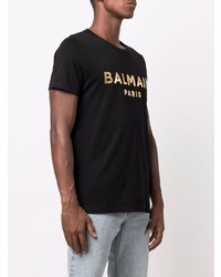 T-shirt à col rond imprimé noir et doré Balmain