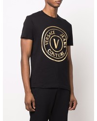 T-shirt à col rond imprimé noir et doré VERSACE JEANS COUTURE