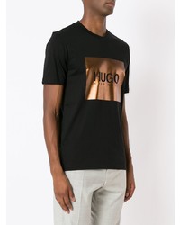 T-shirt à col rond imprimé noir et doré Hugo