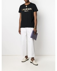 T-shirt à col rond imprimé noir et doré Balmain