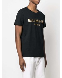 T-shirt à col rond imprimé noir et doré Balmain