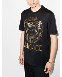 T-shirt à col rond imprimé noir et doré Versace