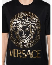 T-shirt à col rond imprimé noir et doré Versace