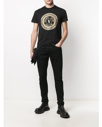 T-shirt à col rond imprimé noir et doré VERSACE JEANS COUTURE